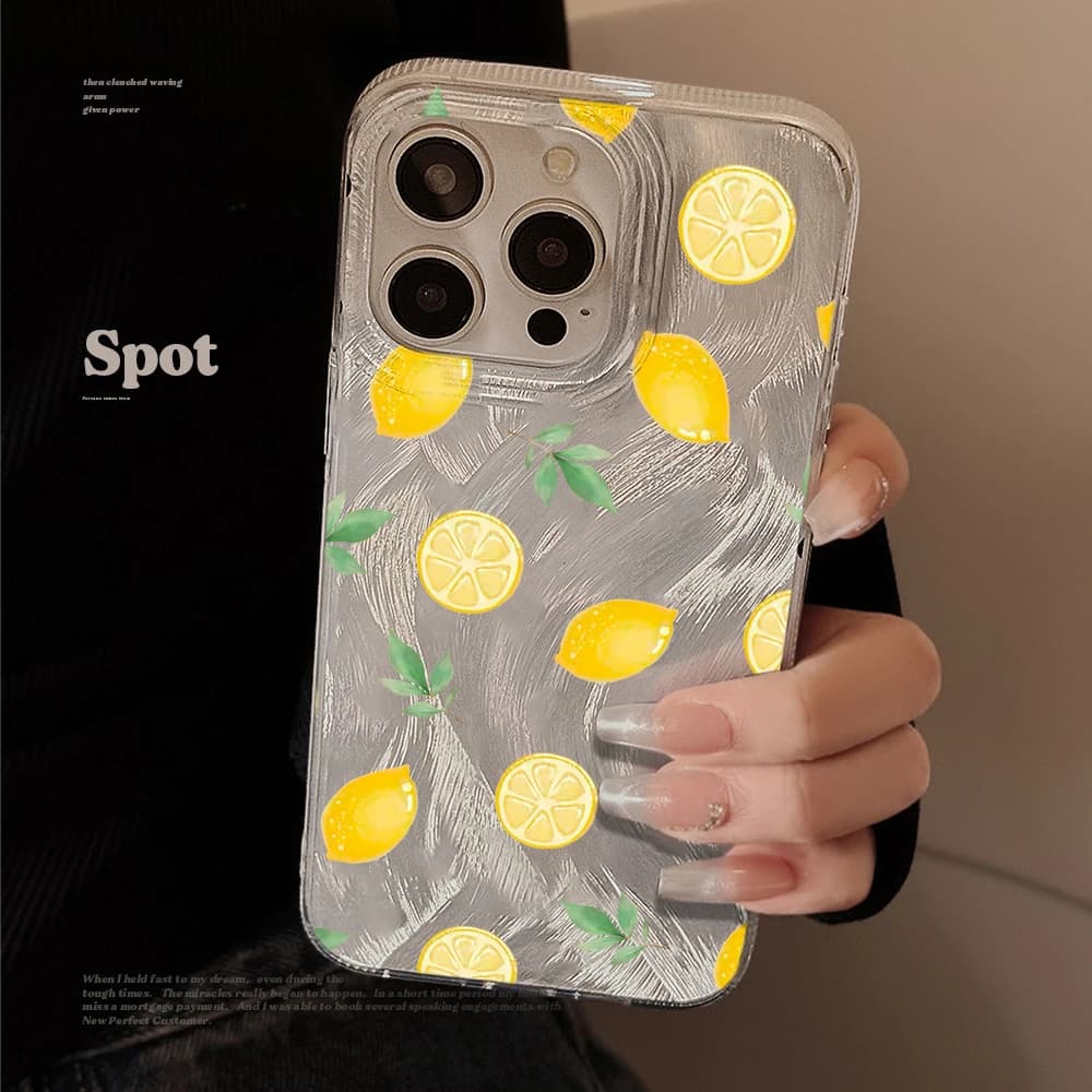 Feather Texture Phone Case For iPhone 17 Pro Max 15 16 14 13 12 11 8 7 Plus Pro 16E 17 Air Y2K Summer Lemon Hard Matte Cover