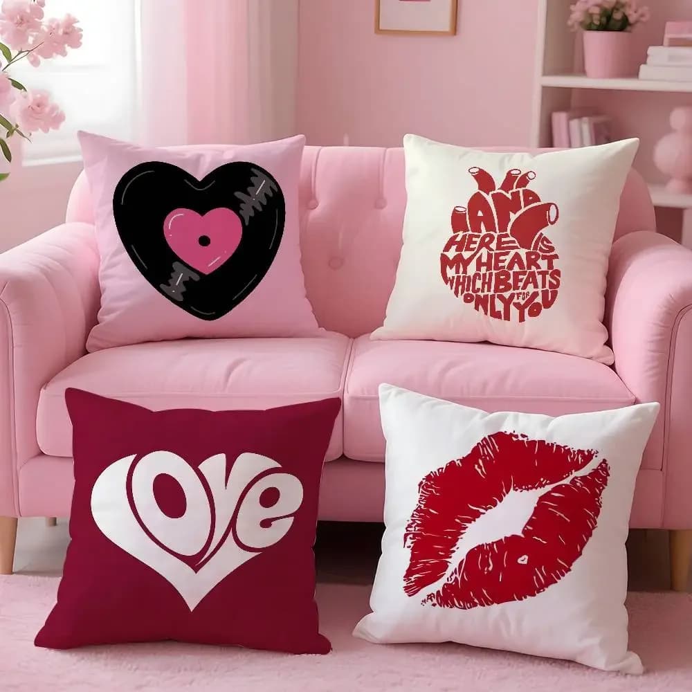 Federa per cuscino a forma di cuore d'amore con stampa di motivi federa per divano del soggiorno, decorazione della camera da letto