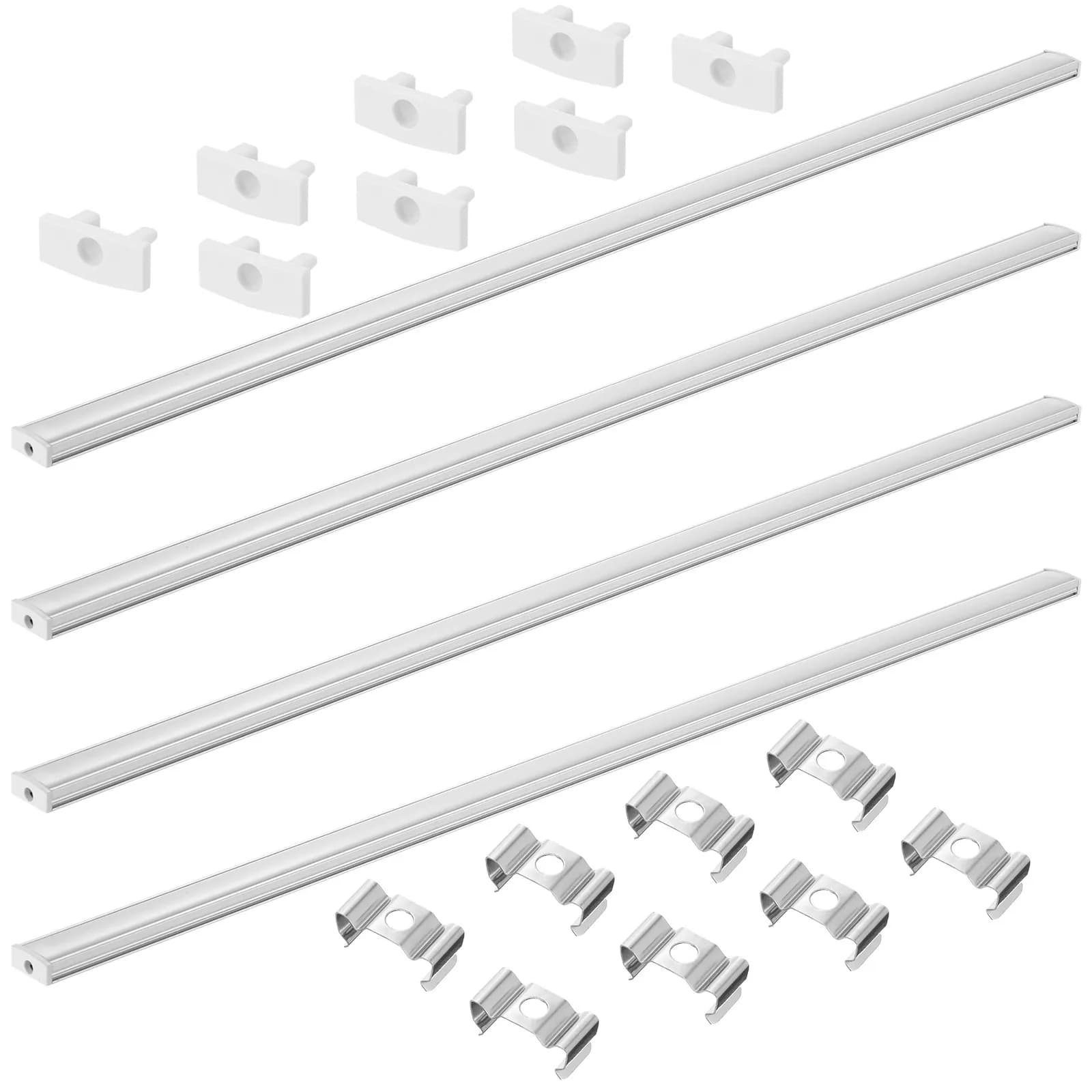 4 Set di Profili LED in Alluminio Argento a Forma di U con Diffusore Bianco Latte per Illuminazione Decorativa Domestica