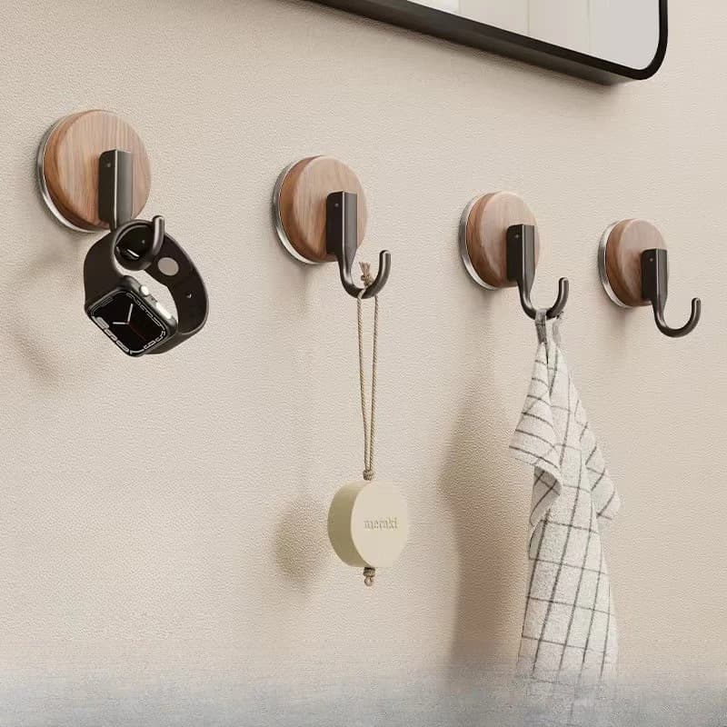 2 ganci a ventosa effetto legno, senza foratura, resistenti, per cucina, bagno, porta, porta asciugamani, adesivi senza cuciture.