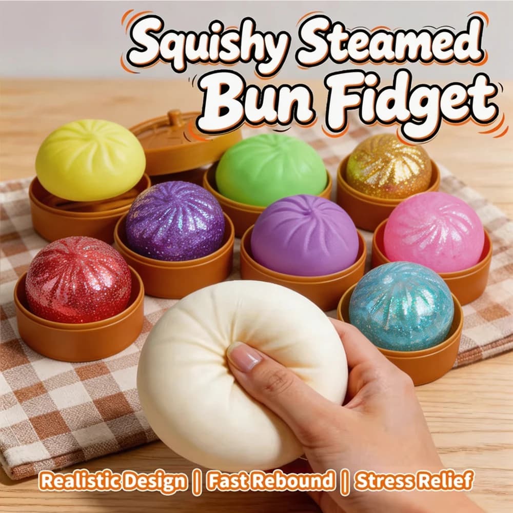 Giocattoli Sensoriali Giganti Squishy a Forma di Raviolo Colorati, Mini Ravioli Glitterati Squishy con Vaporiera, Palline di Pasta Spremibili, Regalo per ADHD