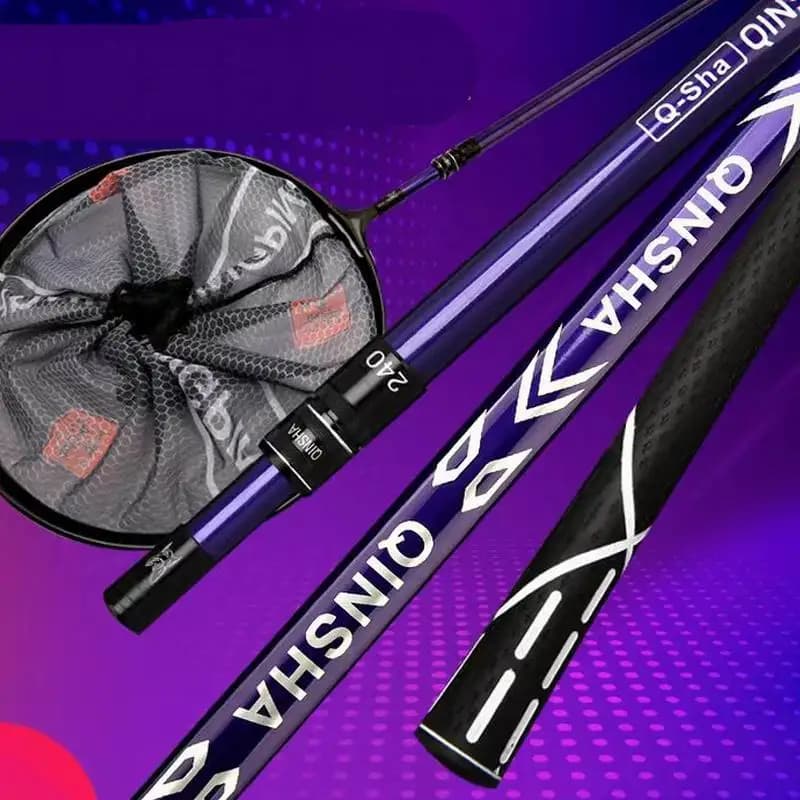 ZZ376 2.4m 3m Rete da pesca in fibra di carbonio Palo per movimentazione Blocco libero M8 * 1.25 Foro per vite Nero o viola Senza rete