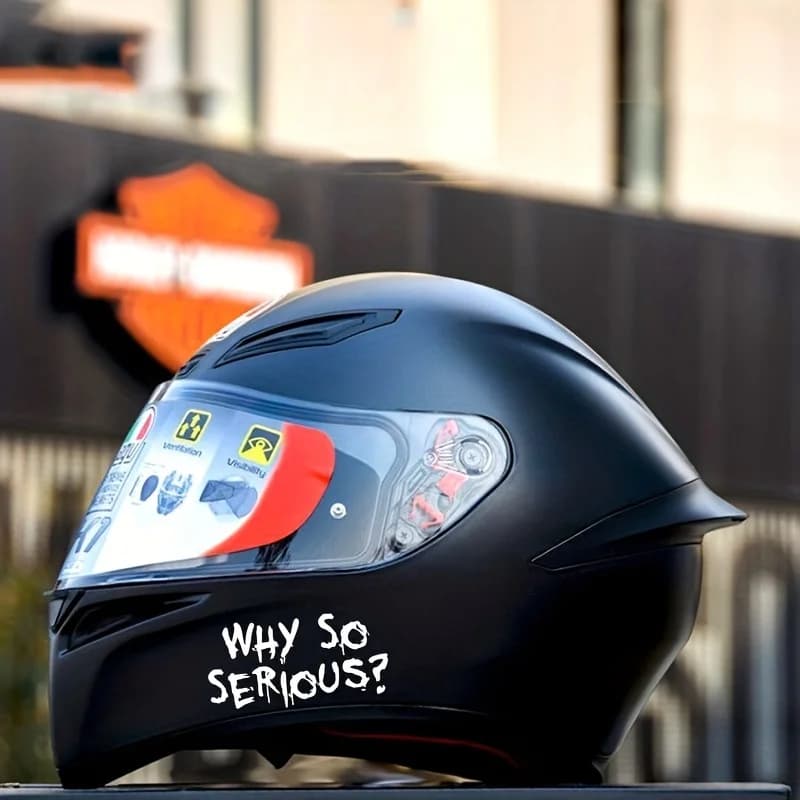2 Pezzi Adesivi Impermeabili per Casco 'Why So Serious', Decalcomanie in Vinile per Moto, Bici, Scooter, Serbatoio