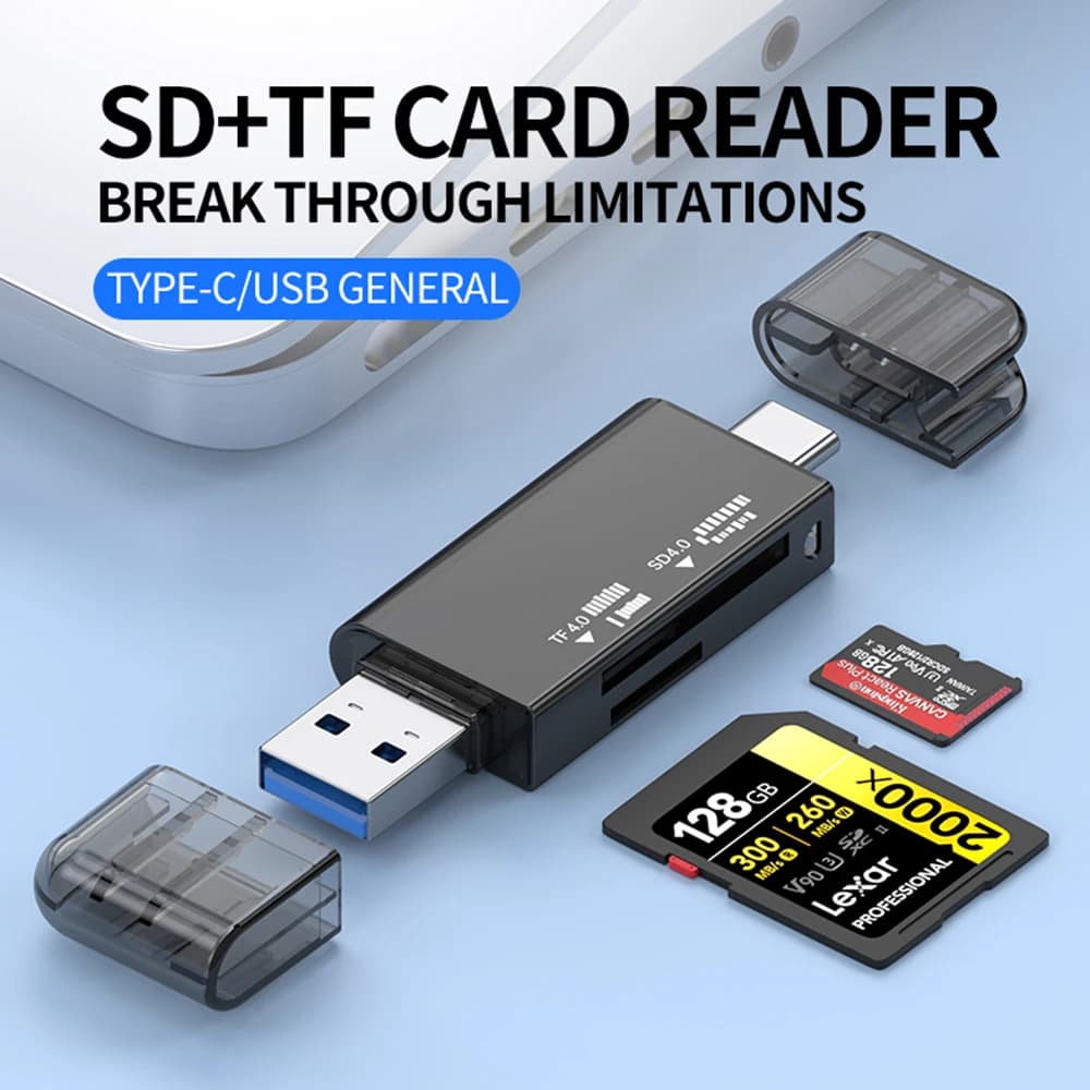 4 in 1 SD/TF4.0 Dual Card Reader USB3.0 Type-C Multifunction High-speed Transfer Card Reader For IPhone15/16/17 Tablet Accessory