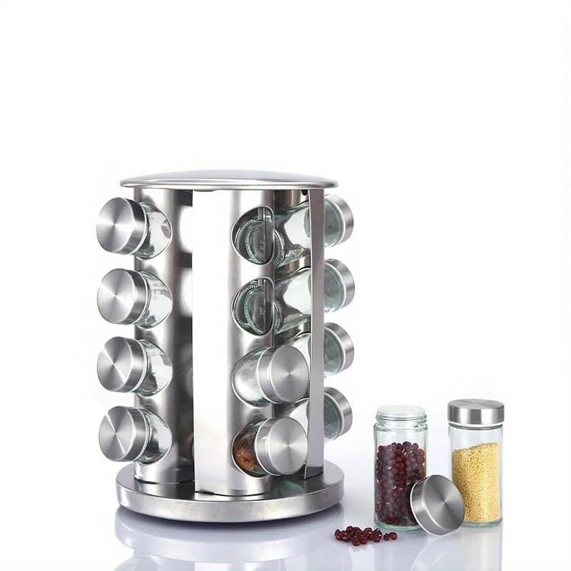 Set di 20 Barattoli per Spezie Rotondi/Quadrati in Acciaio Inox, Contenitori per Condimenti in Vetro
