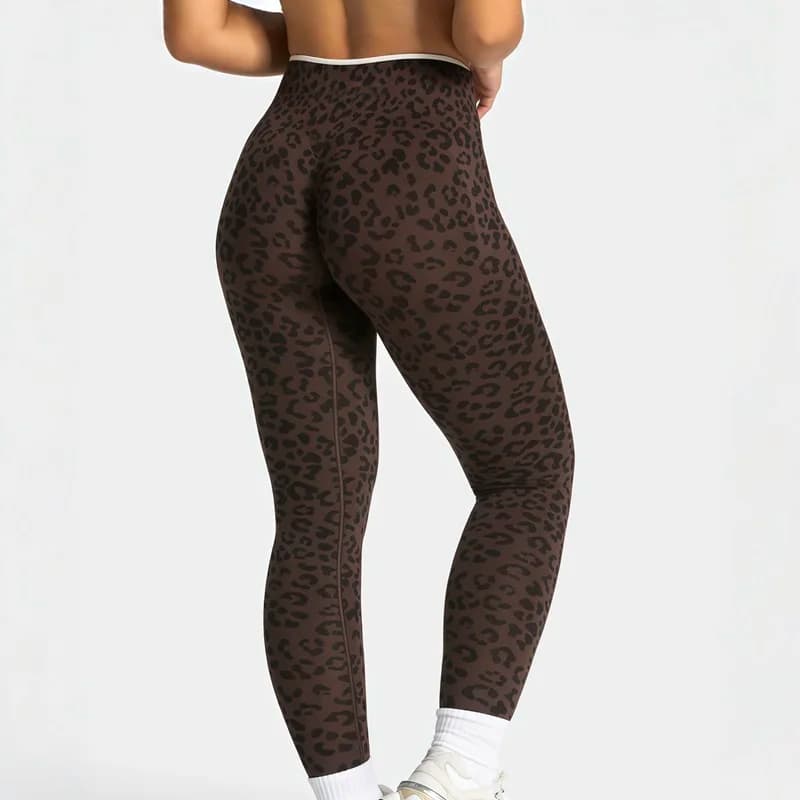 Leggings Sportivi da Donna Senza Cuciture Stampa Leopardata ad Asciugatura Rapida Leggings da Yoga e Fitness con Linea a Contrasto e Effetto Modellante