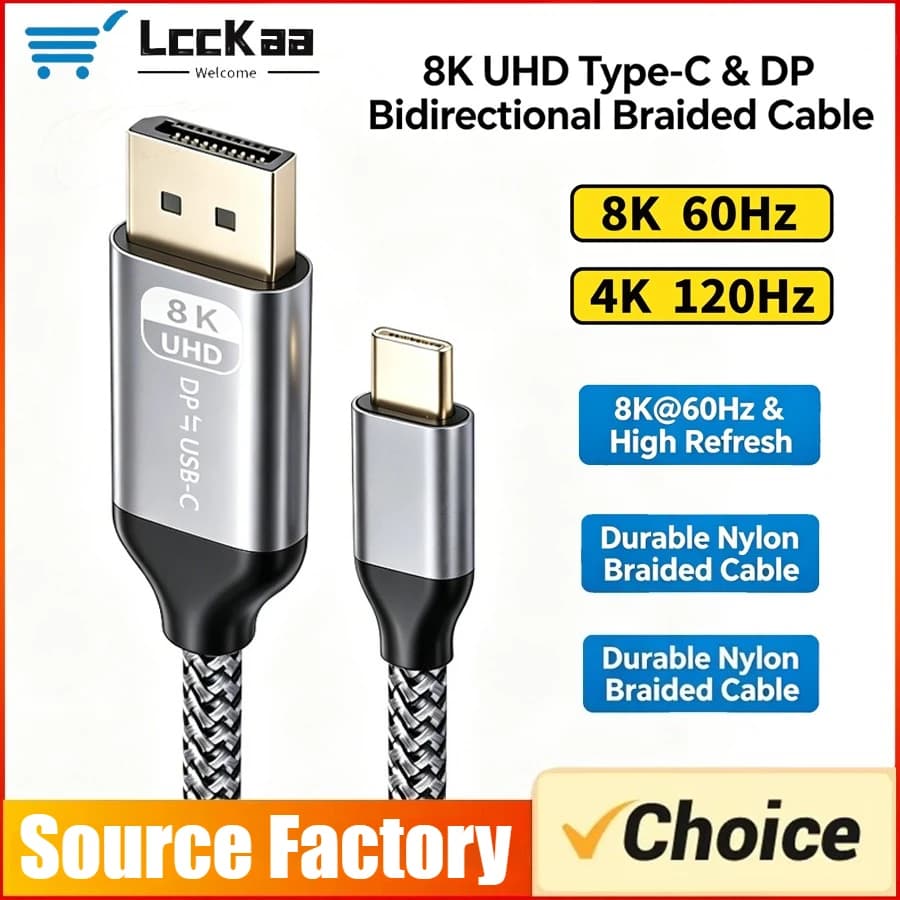 Bidirectional USB C To DisplayPort 1.4 Cable 8K@60Hz 1.8m Type-C To DP Adapter Converter for IPhone 15 Macbook Pro IPad Mac
