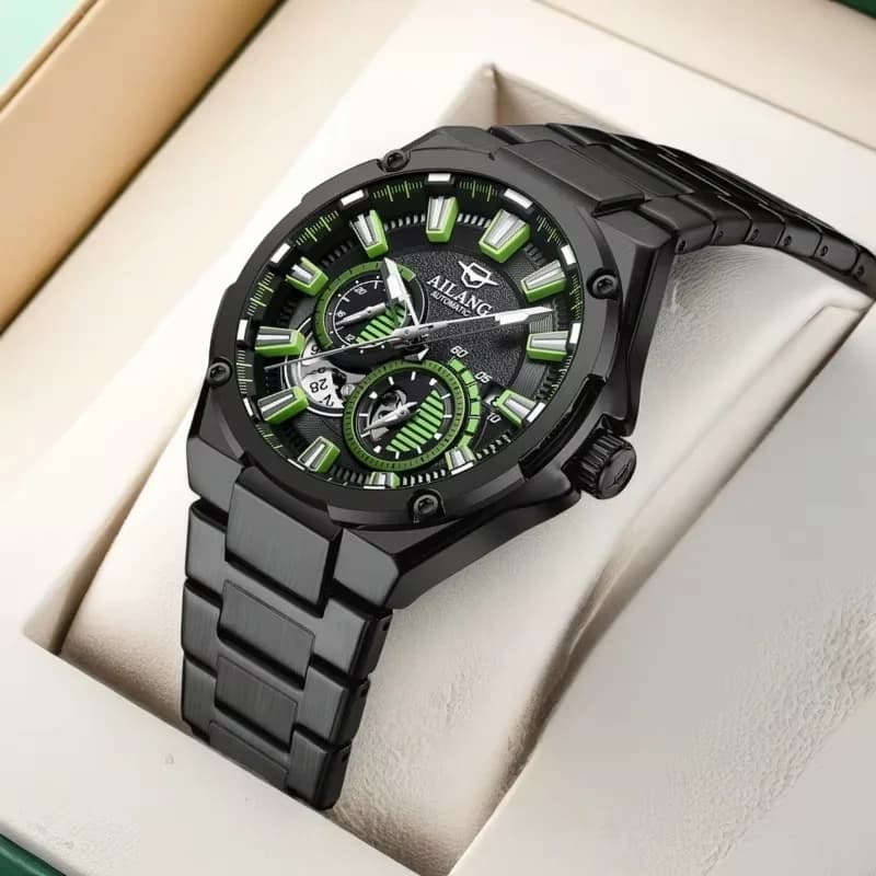 AILANG Orologio da Uomo di Lusso, Data e Giorno, Acciaio Inossidabile, Tourbillon, Impermeabile, Automatico Meccanico