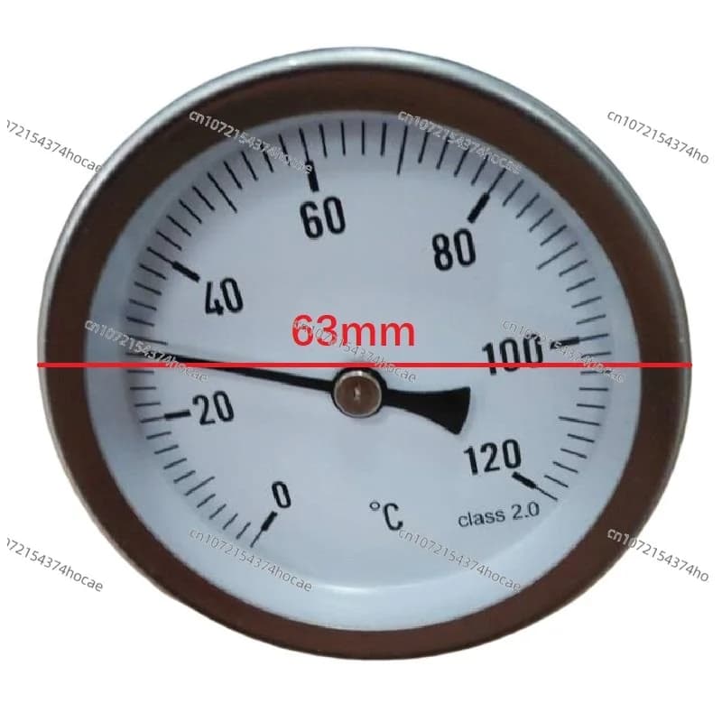 Termometro per acqua con custodia zincata da 63 mm, termometro bimetallico, termometro industriale