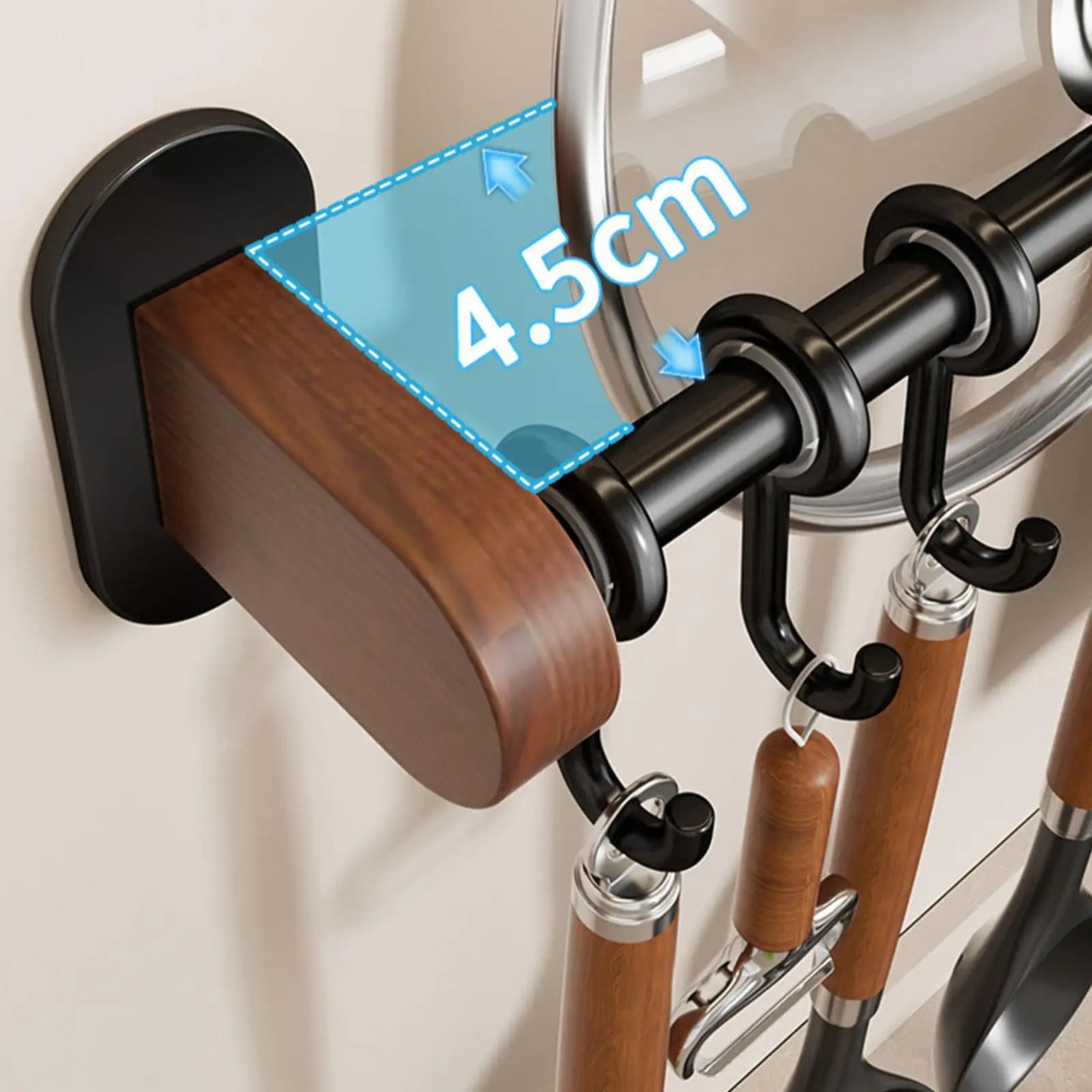 Kitchen Hanging Rack Kitchen Rail Wall Mounted with 8 Hooks Pot Pan Rack for Cookware Cooking Utensils Spoons Mugs Entryway