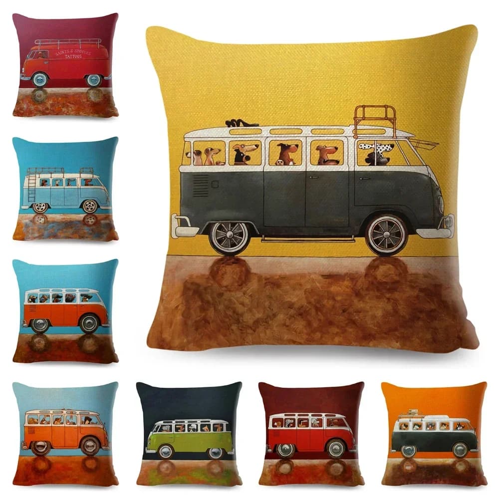 Guide Bus Dog Lining Cushion Decor Colorful Cartoon Pet Flavored Polyester pillowcase for self sofa home