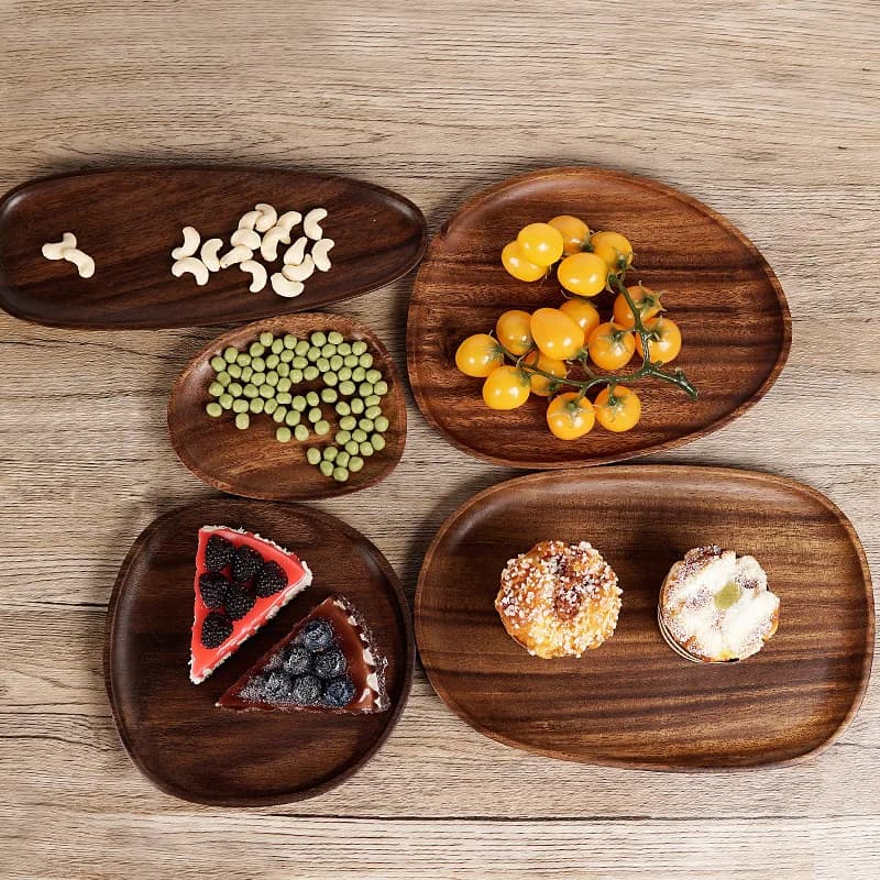 Vassoio in legno in stile giapponese, noce sudamericana, vassoio irregolare per snack di frutta secca, torta di pane, dessert pizza sushi, piatto di legno
