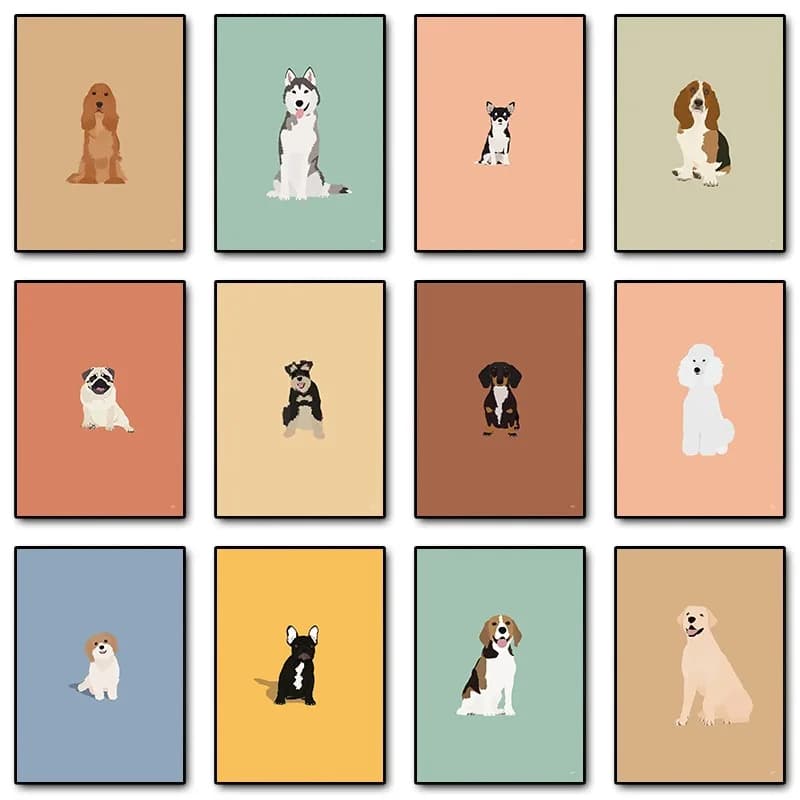 1pc frameless Canvas Painting Modern Colorful Abstract Puppy Portrait Poster Wall Art Picture Beagle Koki Bull Dog Canvas Pai
