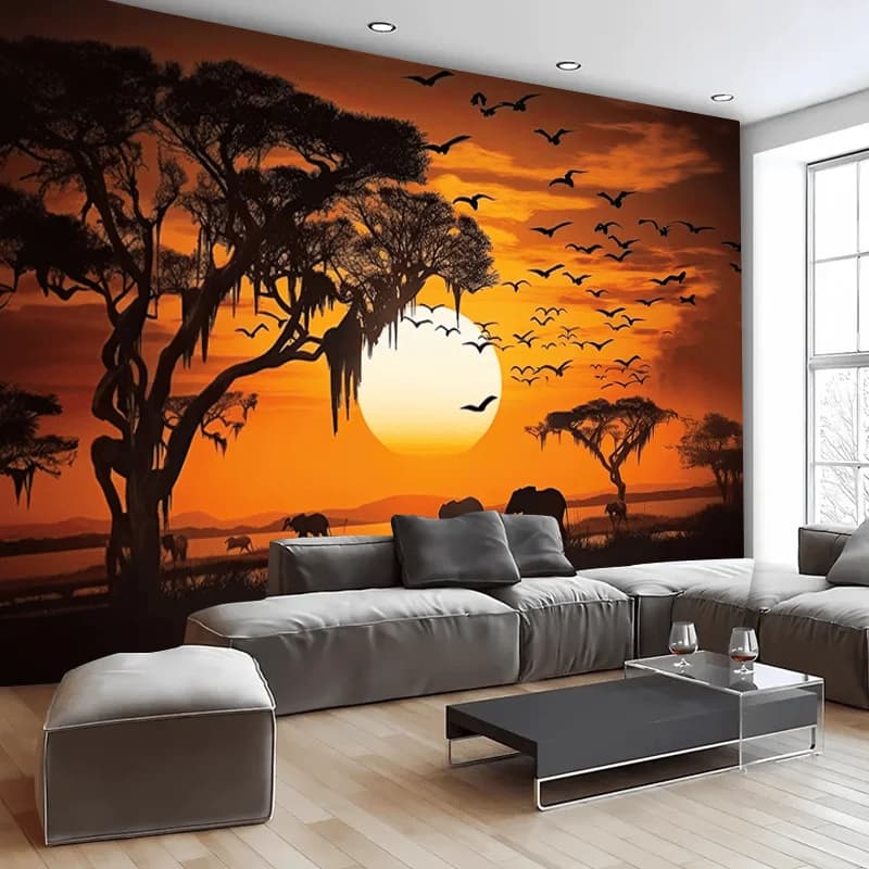 Serengeti Sunset Safari Tapestry African Savannah Wildlife Design Wall Decor Aesthetic Backdrop for Home Party Photography