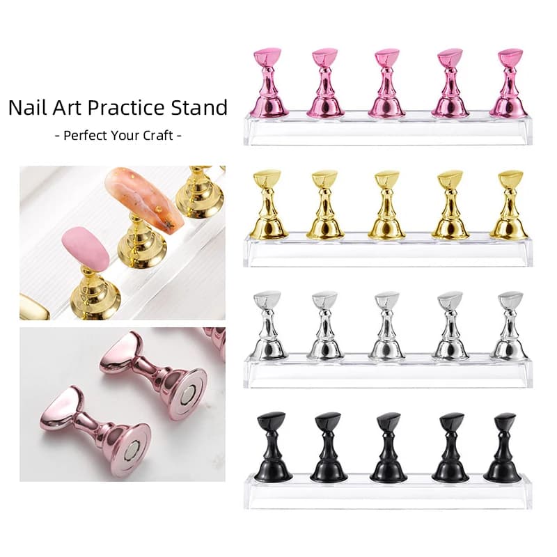 5PCS/Set Magnetic Nail Holder Chess Nail Form Practice Display Stand Acrylic Showing Shelf DIY Nail Art Tool Removable Adhesive