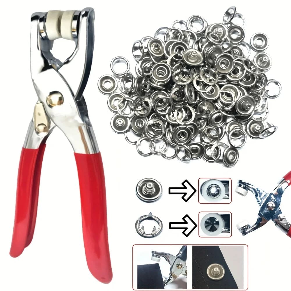 Set 400 Pieces Pressure Rings 9,5mm, Colored Metal Scact Buttons, Pressure Button Grips, DIY Kit, Manual Pressure Grip, Sewing Tool and Apply Rivets