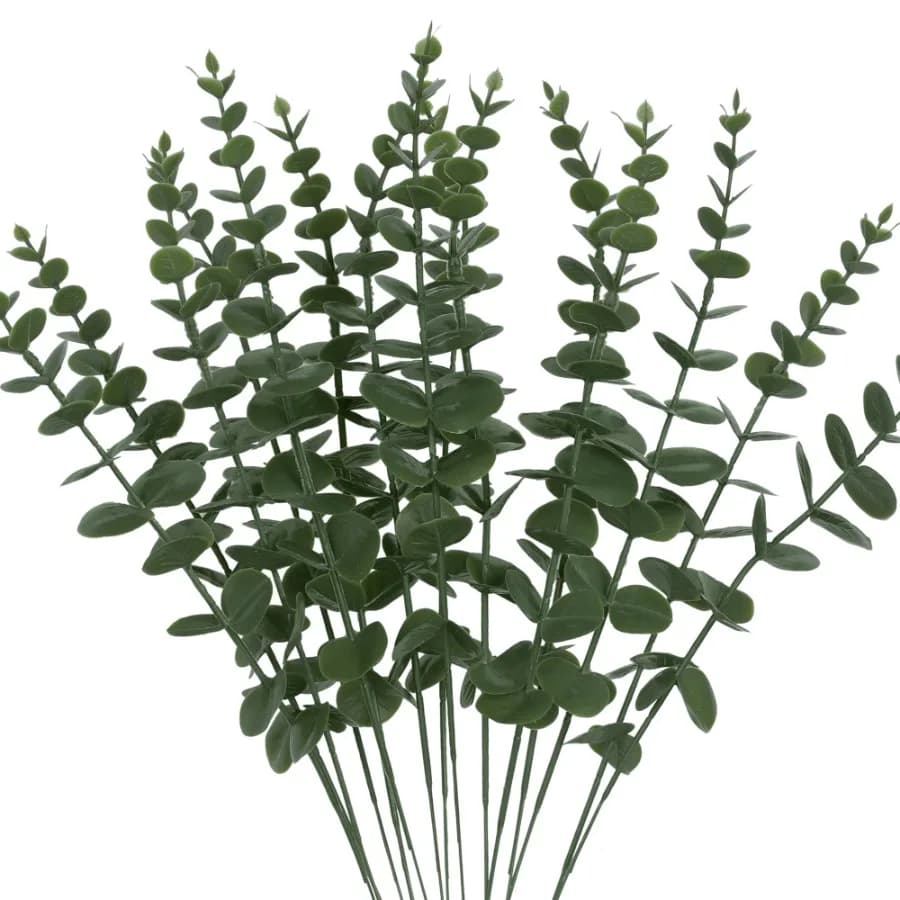 Artificial Plants Stems Leaves Faux Greenery Branches for Home 15pk Green