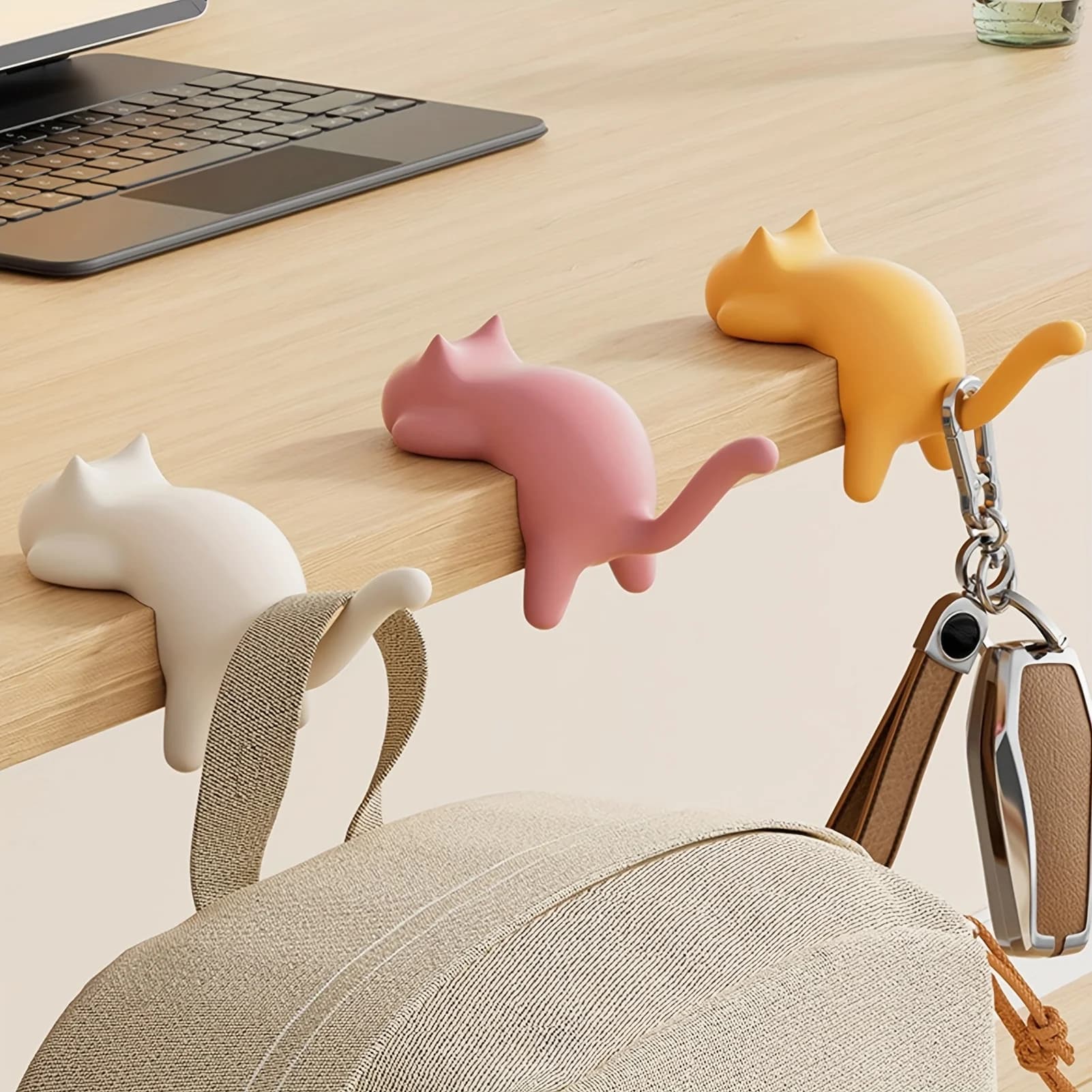 Ganci da scrivania colorati a forma di gatto da 1 pezzo: clip di serraggio rimovibili, materiale ABS, ideali per la gestione dei cavi in cucina, in bagno