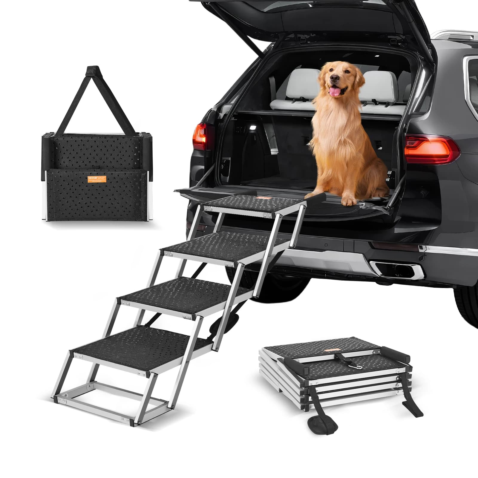 SucceBuy Car Dog Scale Wide Steps for Dog Car Foldable Portable Pet Foldable Aluminum Pet Folding for SUVs and Car Trucks 150 pounds