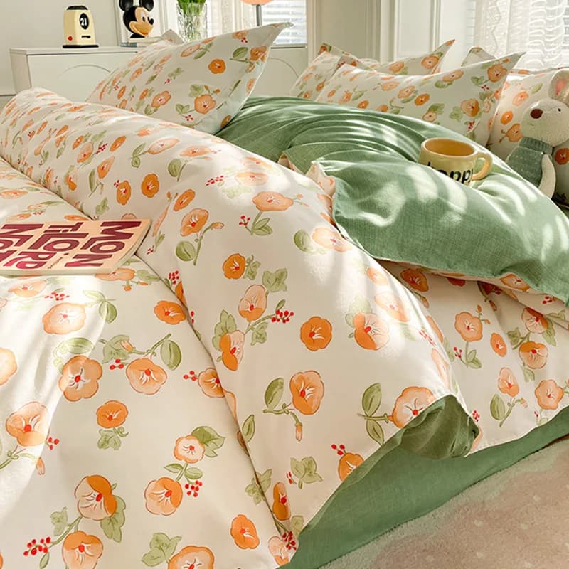 Set biancheria da letto spazzolato addensato, set da 4 pezzi con copripiumino in cotone, federa e lenzuolo, adatto per l'autunno a
