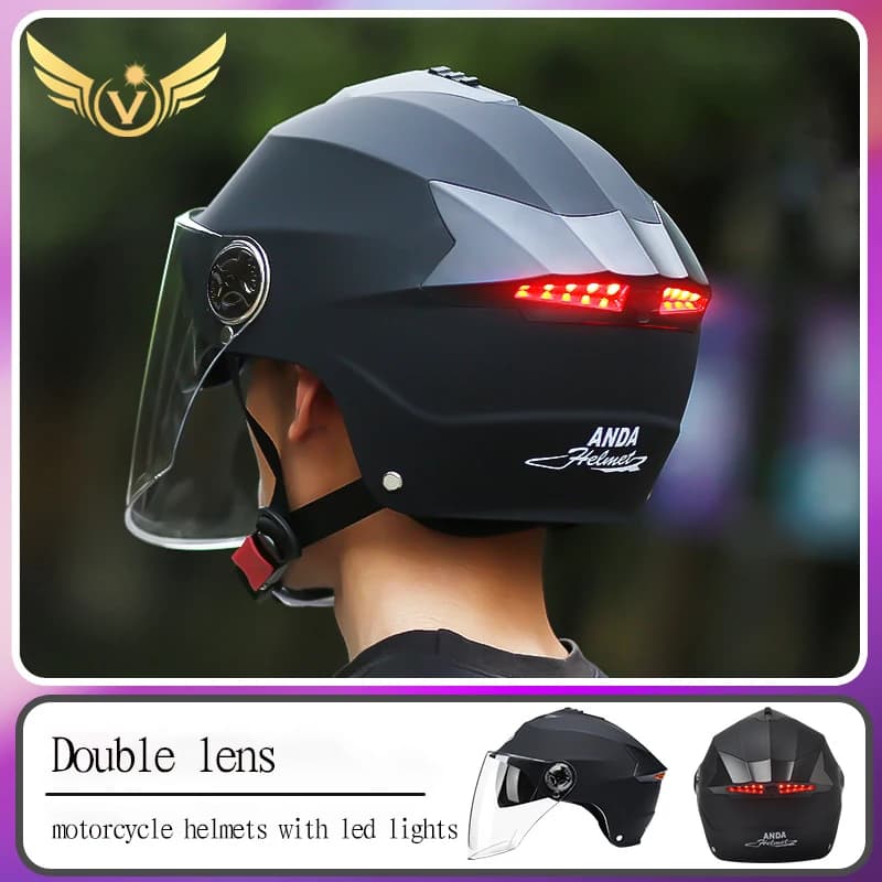 Motorcycle Helmets with LED Lights Cycle Helmet Electric Scooter for Men Woman with Double visor Rechargeable Bicycle Light
