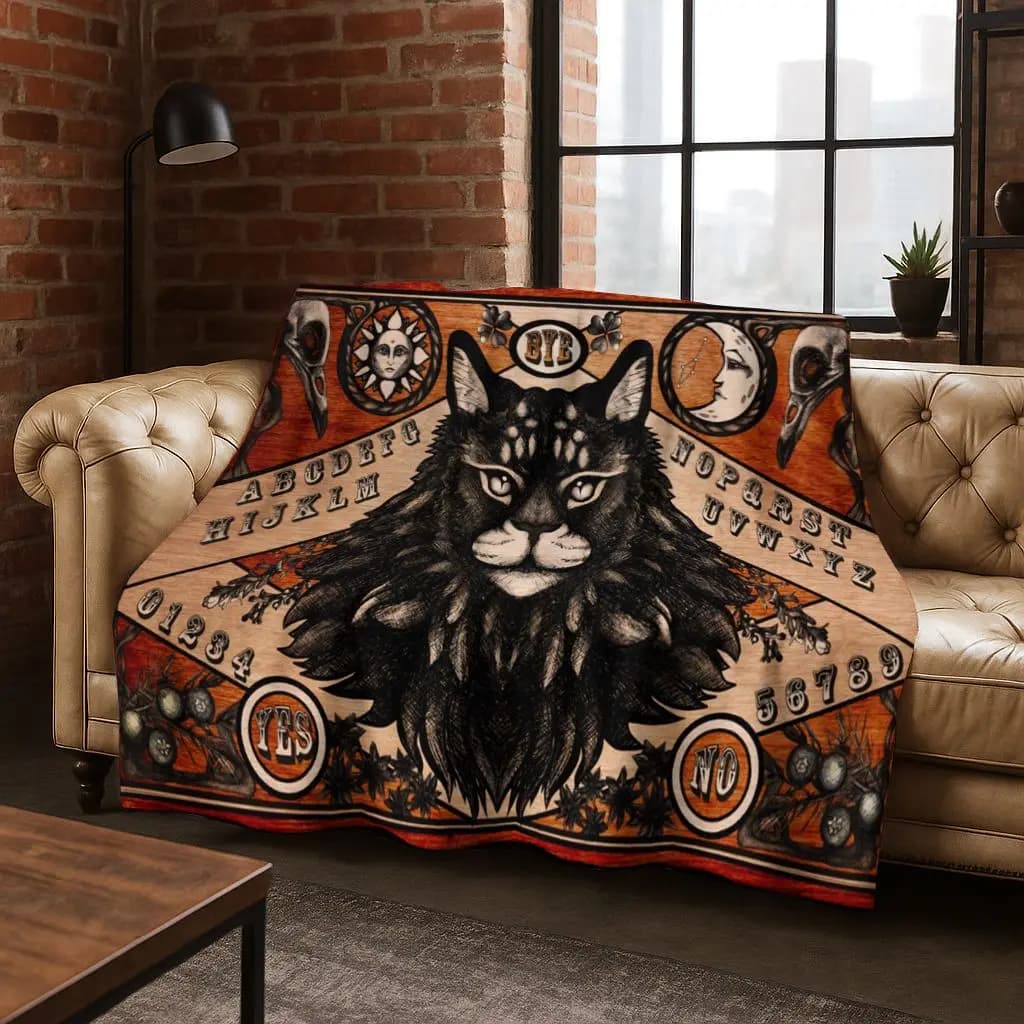 3D Retro Witch Ouija Gothic Spirit Board Flannel Blanket,Warm and Cozy Soft Throw Blanket for Home Bedroom Bed Sofa Travel Cover