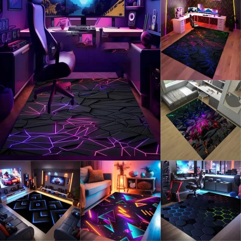 Stone Play Mat, E-Sport Carpet, Gamer mat, Gaming Rug, Game mats Geometric Rugs Play Room Neon Decor Rug Neon Look Rug Area Rug