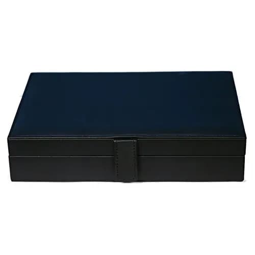Black Faux Leather Multi-Compartment Accessory Storage Box For Cufflinks, Rings, Earrings And Tie Clips