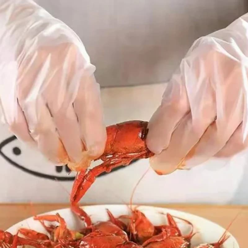 100 Pezzi/Scatola Guanti Senza Lattice in TPE, Guanti Monouso Trasparenti Antiscivolo, Resistenti agli Acidi, per Sicurezza sul Lavoro, Uso Alimentare e Pulizie Domestiche