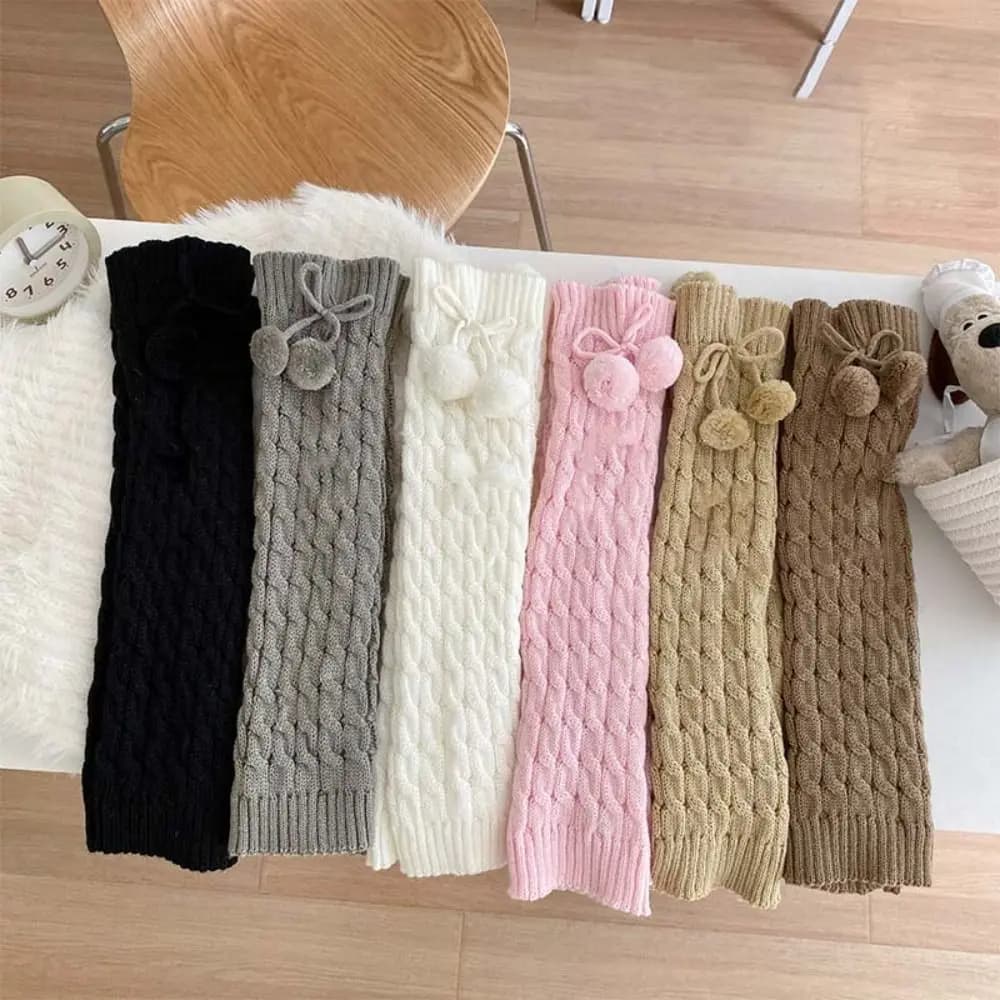 Kawaii Korean Style Children's Leg Warmers JK Harajuku Knitted Leg Cover Lolitas Long Stockings Ball Leg Socks Children's