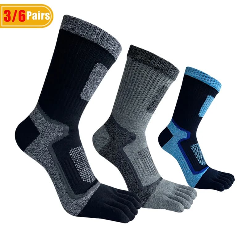 3/6 Paia di Calzini Sportivi Corti da Uomo, Calze a Compressione Assorbenti per Fitness, Basket, Ciclismo, Escursionismo, Calzini a Cinque Dita per Studenti