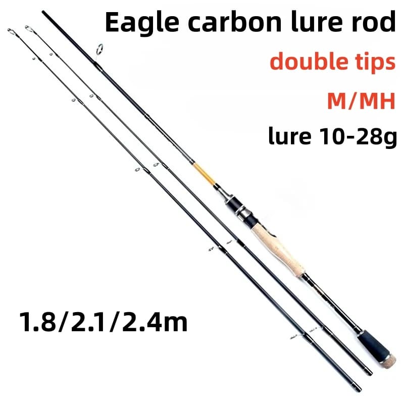 Canna da pesca per basso in fibra di carbonio a doppia punta da 1,8/2,1/2,4 m che gira forte potenza M/MH 2 sezioni richiamo 8-30g canna da pesca casting