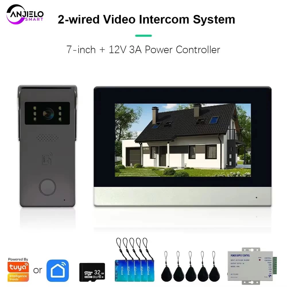 ANJIELO Tuya Smart Video Doorbell 1080P con Schermo Touch da 7 Pollici, Citofono e Sistema di Telecamere di Sicurezza per Sorveglianza Domestica