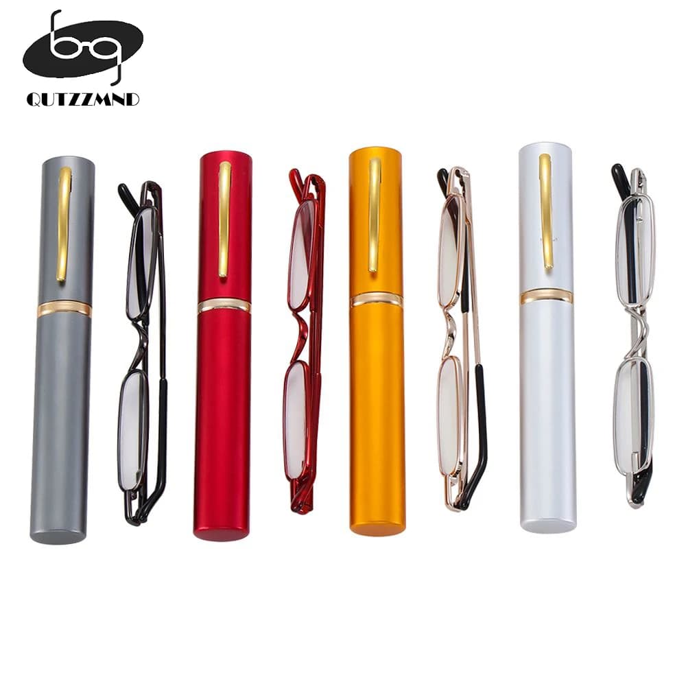 New Fashion Mini Portable Clip Case Tube Reader occhiali Slim Pen occhiali da lettura occhiali da vista a molla con cerniera con scatola per uomo donna