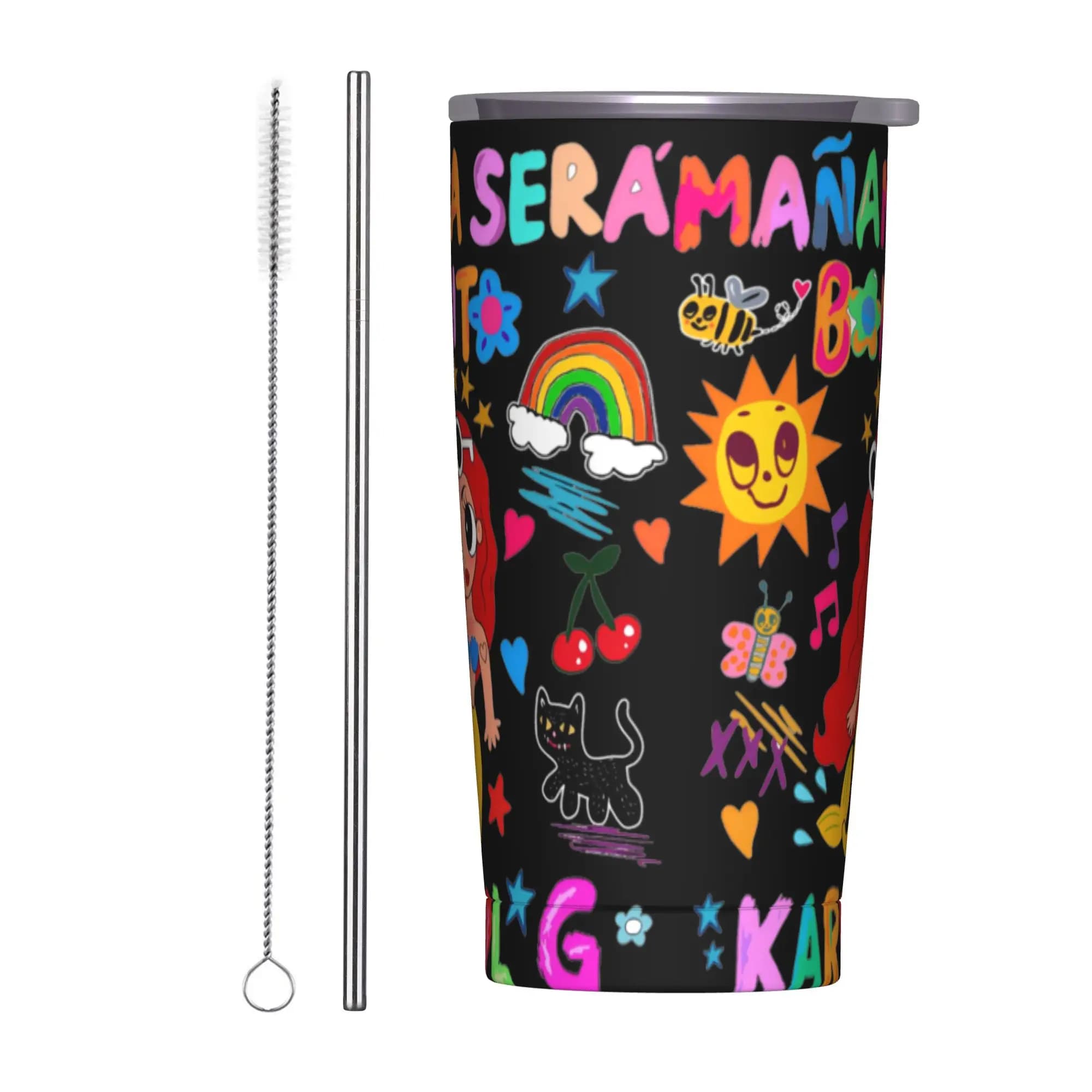 Sirenita Karol G Manana Sera Bonito Bicchiere Termico con Cannucce, Tazza Sottovuoto Portatile per Auto e Esterni, 20oz