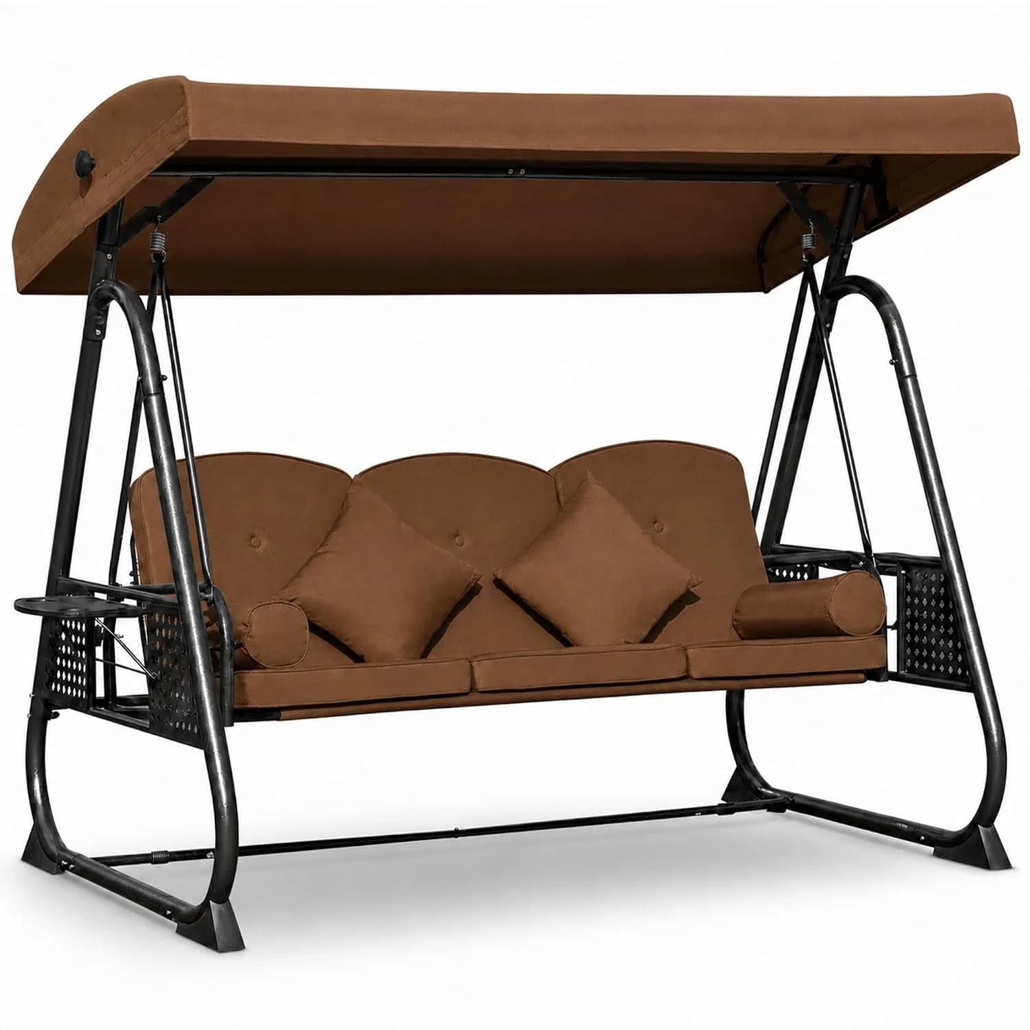 3 Seat Patio Swing Chair With Canopy,Thick Cushions,Adjustable Sunshade & Side Trays For Outdoor Porch Use, Customized