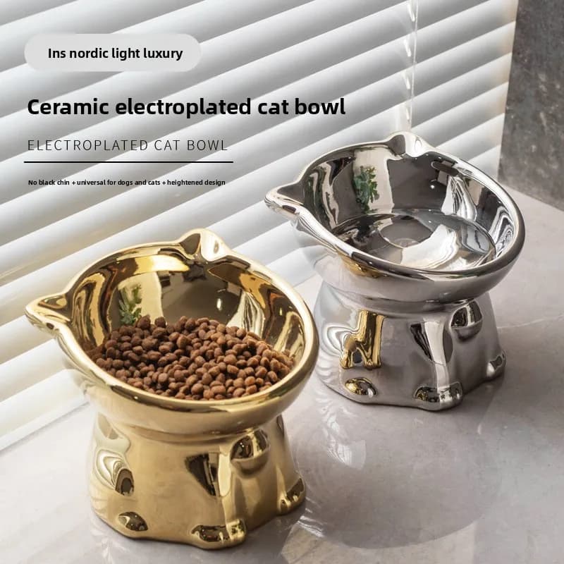 Slanted Elevated Ceramic Pet Bowl Anti-tipping Neck Protection Food Water Basin For Cats