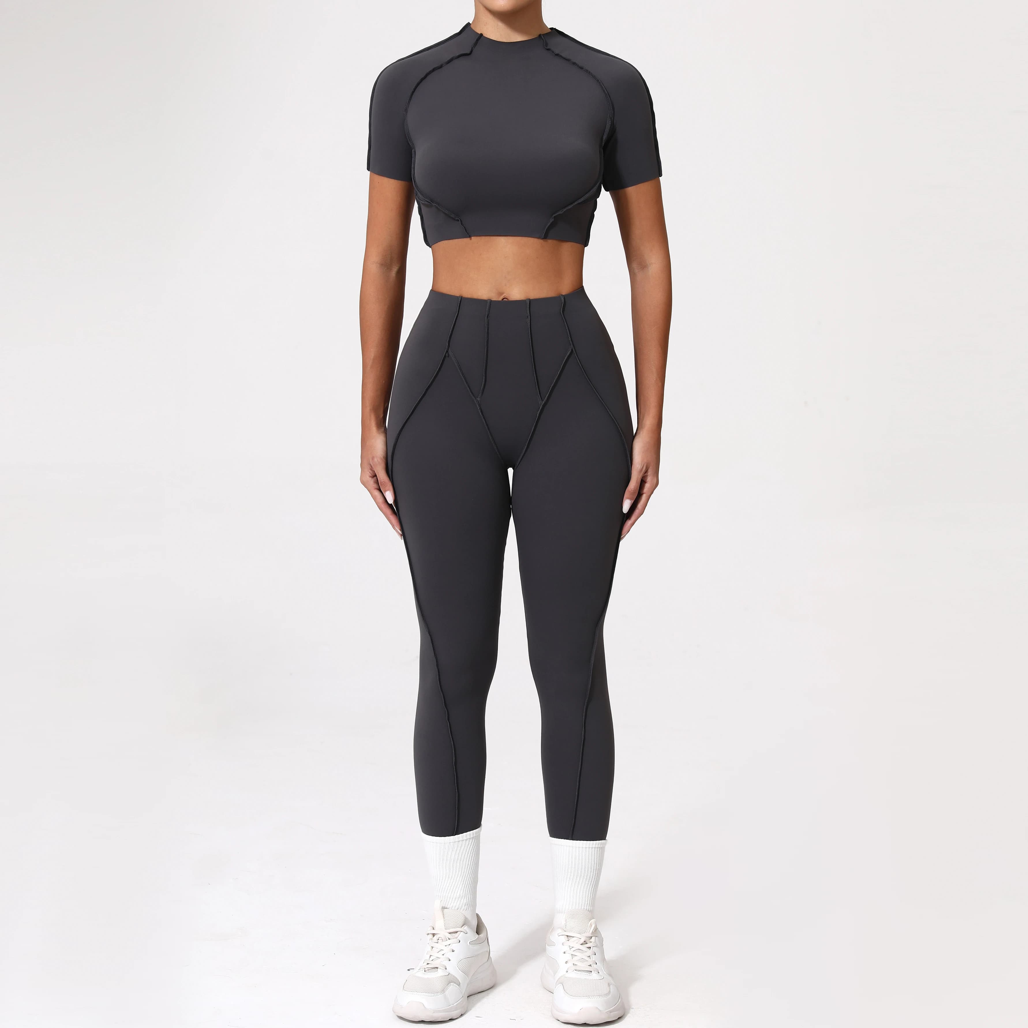 2 pezzi tuta da yoga set sportivo da donna set da palestra ad asciugatura rapida tuta da donna corsa allenamento camicia sportiva a maniche lunghe abbigliamento da yoga
