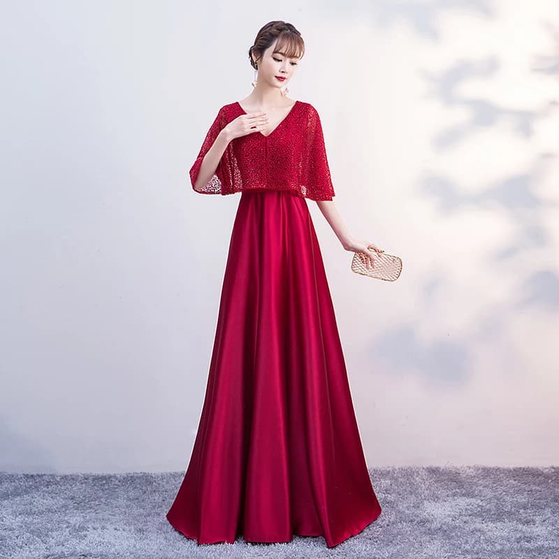 Elegant Long Evening Gown Chorus Performance Graduation Dress Blue Fluffy Sleeves Year End Celebration Student Graduation...