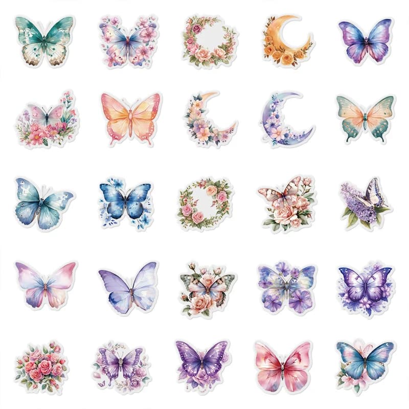 50 pezzi farfalla fiore adesivi per animali domestici decorazione fai da te cassa del telefono materiale manuale notebook farfalla decalcomanie in PVC trasparente giocattoli