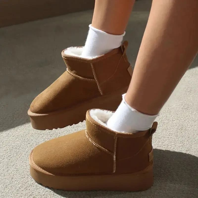 Stivali da Neve da Donna con Plateau e Tacco Basso, in Camoscio, Caldi e Foderati in Peluche, Casual, a Tubo Corto, per Autunno e Primavera, Stivali alla Moda