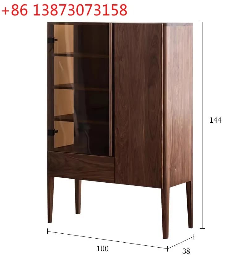 Nuovo mobile portabottiglie in legno massello cinese, vetrina da soggiorno con porta in vetro e striscia luminosa, mobile espositore per figurine.