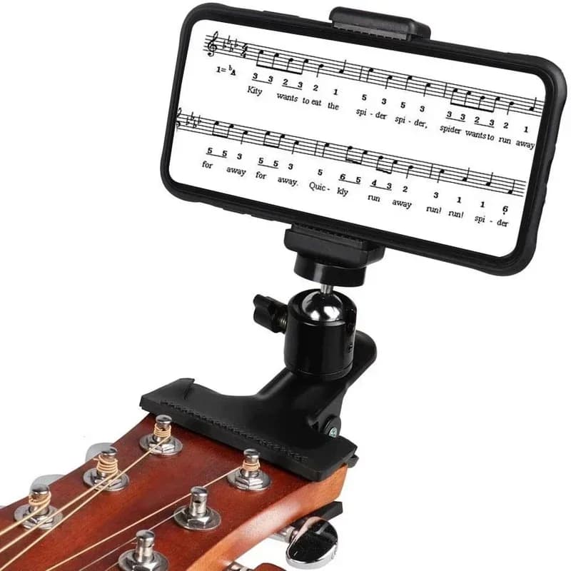 Supporto per telefono con testa per basso per chitarra Clip per staffa per telefono per trasmissione in diretta per iPhone Samsung Smart Phone Supporto per telefono con testa per chitarra