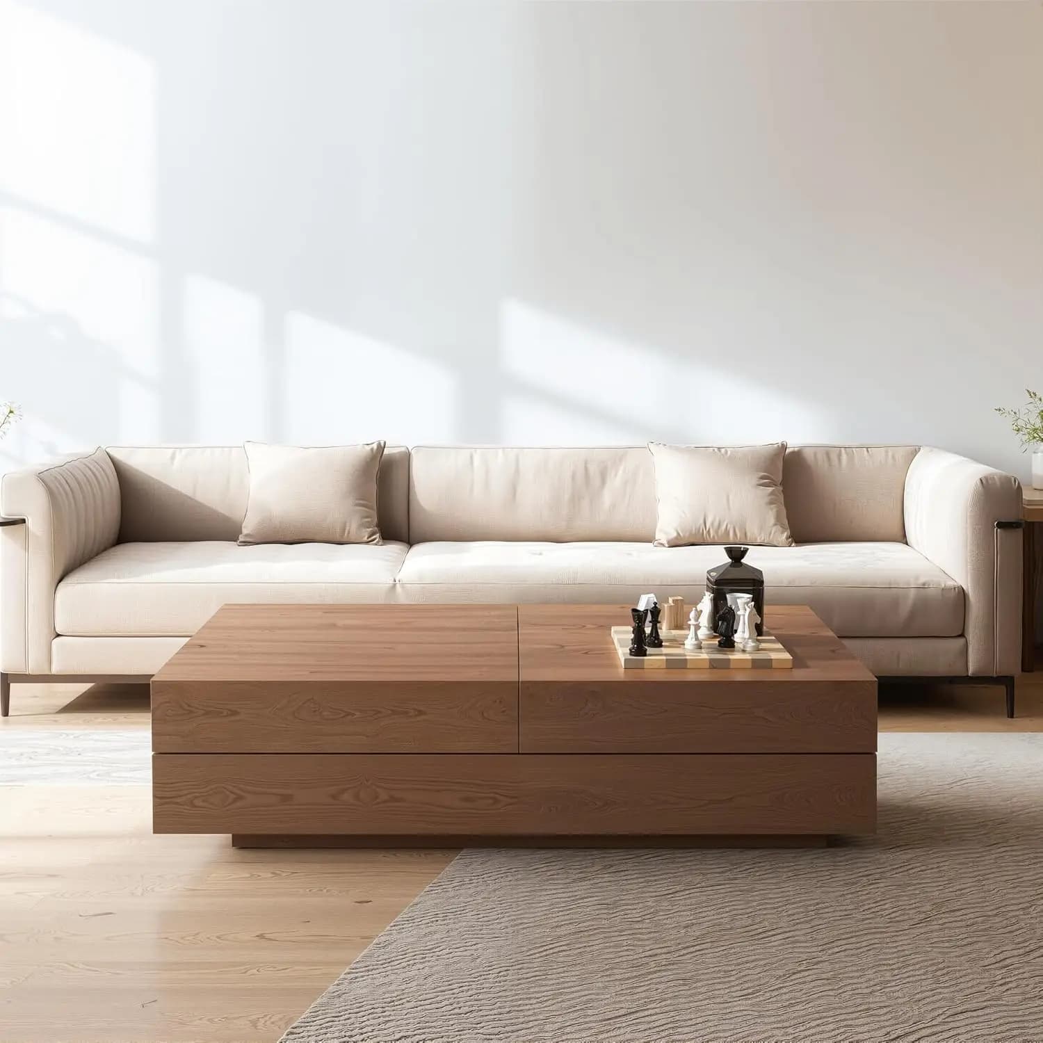 Tavolino da Caffè Espandibile Mid-Century Modern Farmhouse 47.2-81.8", Tavolo Centrale Regolabile con Ampio Spazio di Archiviazione, Personalizzabile