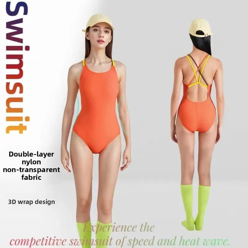 Profional Nylon Swimsuit Women's Cetitive Training One-Piece Swimsuit without Padded Cross Ba High Elastici Swimwear