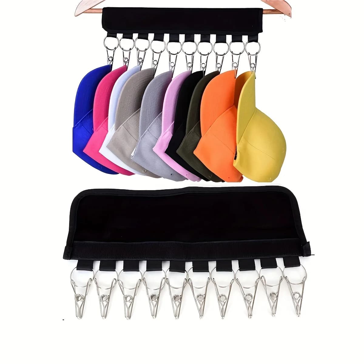 1 appendiabiti portatile in tessuto per cappelli, appendiabiti per riporre cappelli, clip per cappelli, appendiabiti multifunzionale con velcro autoadesivo
