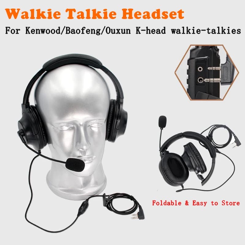 Cuffie Over-ear UV-5R con Microfono per Walkie Talkie Baofeng BF-888S UV-82 WOUXUN, Riduzione del Rumore, Tipo K, per Radio Bidirezionale