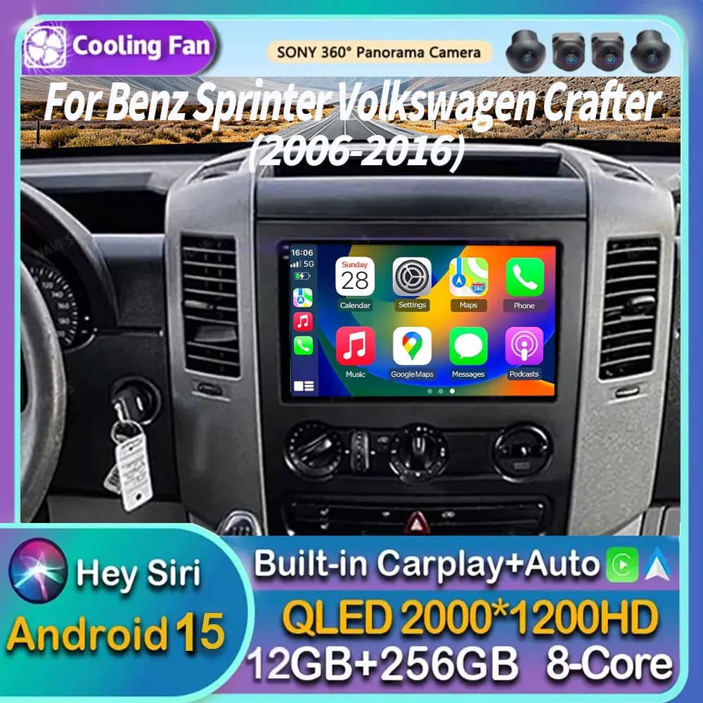 Android 15 QLED Per VW Crafter Per Mercedes Benz Sprinter 2006- 2016 Autoradio Android CarPlay + auto 4G + WIFI Navigazione GPS DSP