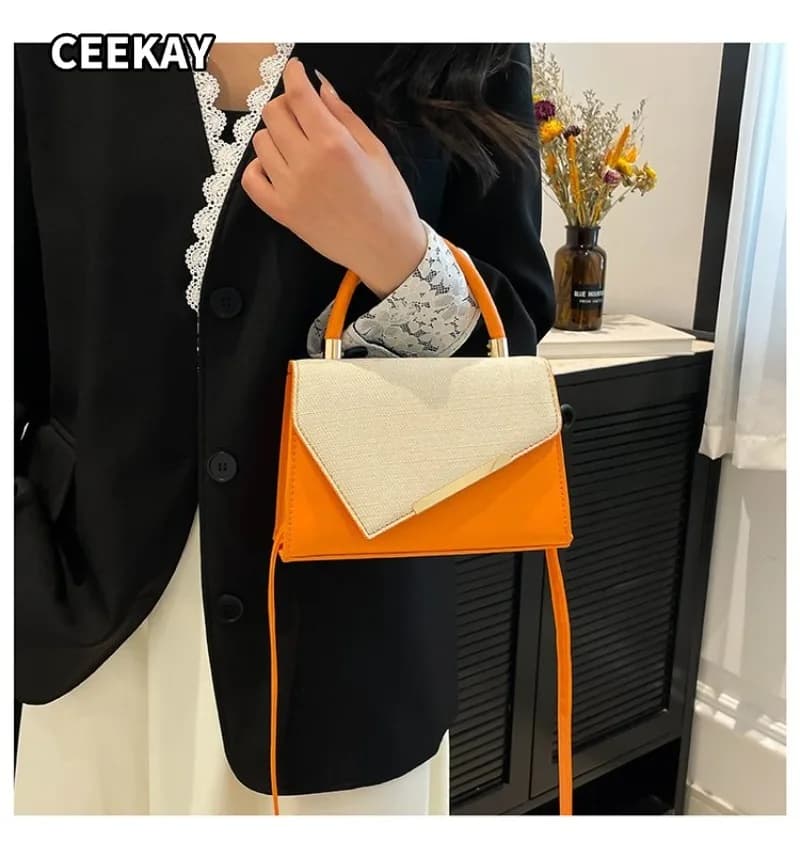 CEEKAY Beige Textured Mini Square Bag Smooth PU Panel Simple Metal Strip Lightweight Ladies Dating Portable Casual Hand Purse