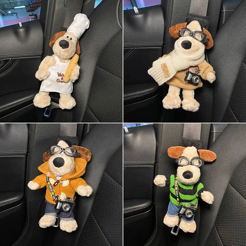 1pcCute Cartoon Dog Car Seat Belt Shoulder Protector Car Interior Doll Soft Protection Cover Anti Strangulation Universal Female